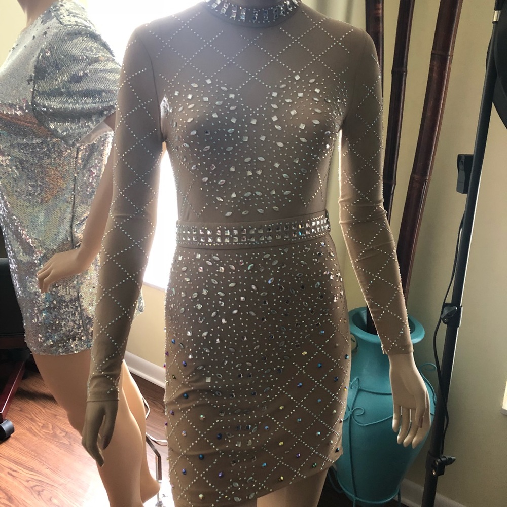 Nude Rhinestone studded dress